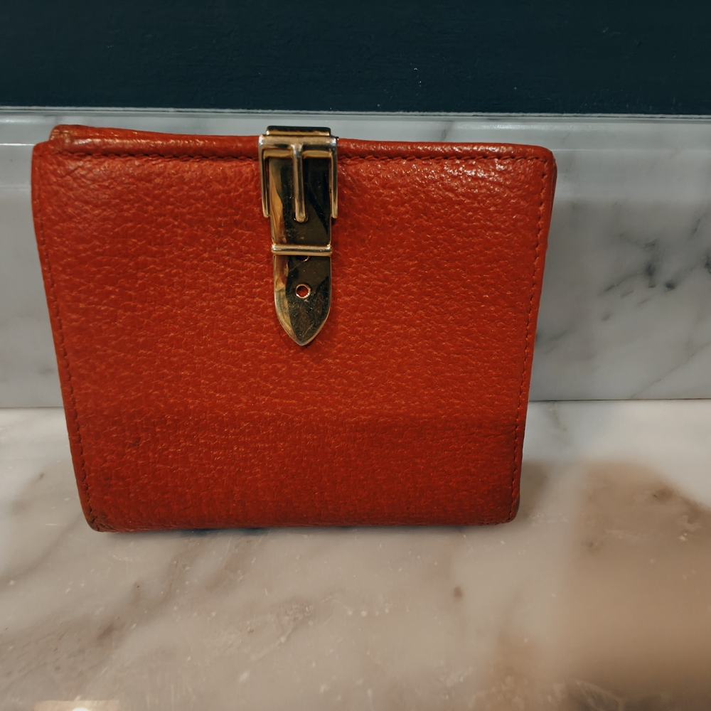 Red Leather Wallet with Gold Buckle